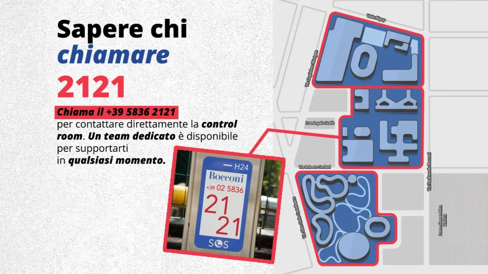 Sapere chi chiamare.  2121.   Chiama il +39 02 5836 2121 per contattare direttamente la control room. Un team dedicato è disponibile per supportarti in qualsiasi momento. 