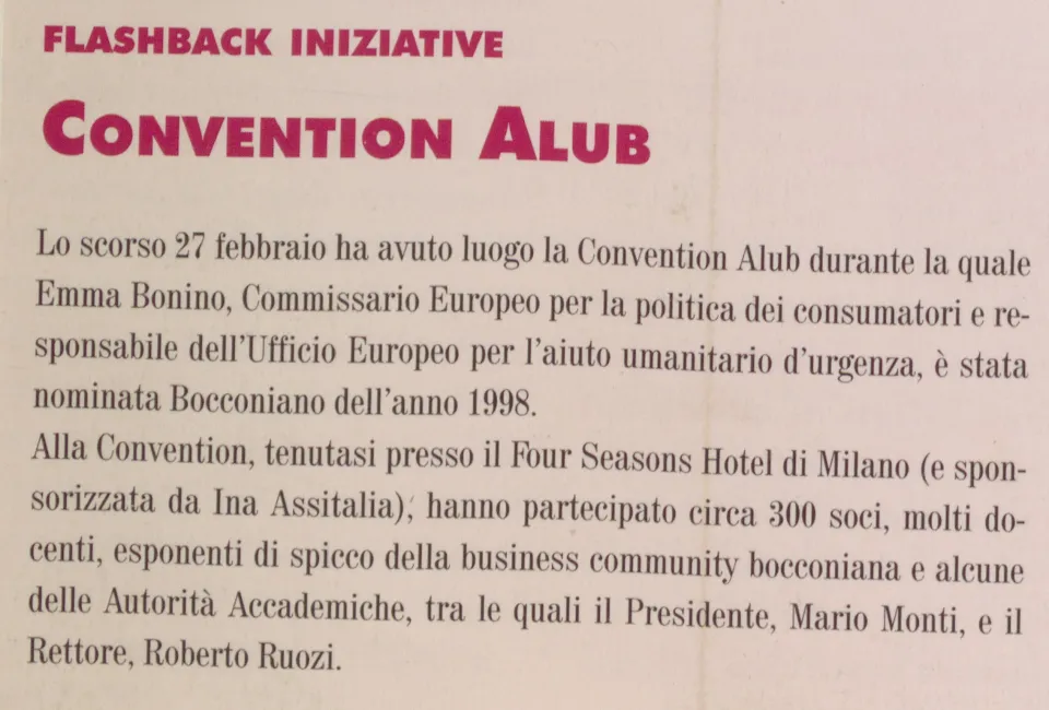 News of Emma Bonino declared "Bocconiana dell'anno"