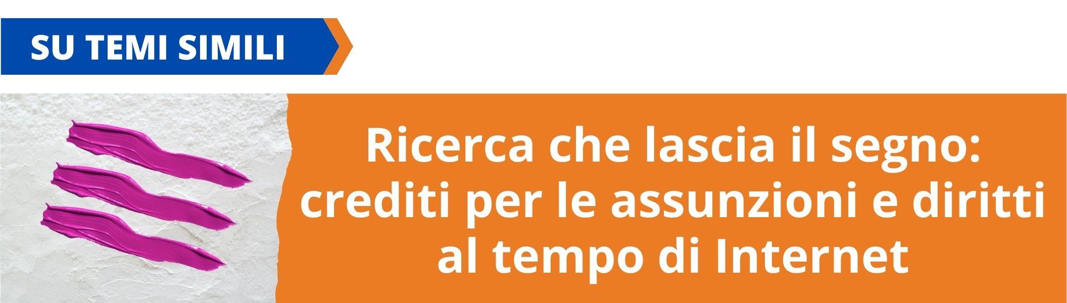 Immagine con link ad articoli su temi simili. L'immagine tre pennellate viola rimanda all'articolo intitolato: Ricerca che lascia il segno: crediti per le assunzioni e diritti al tempo di Internet