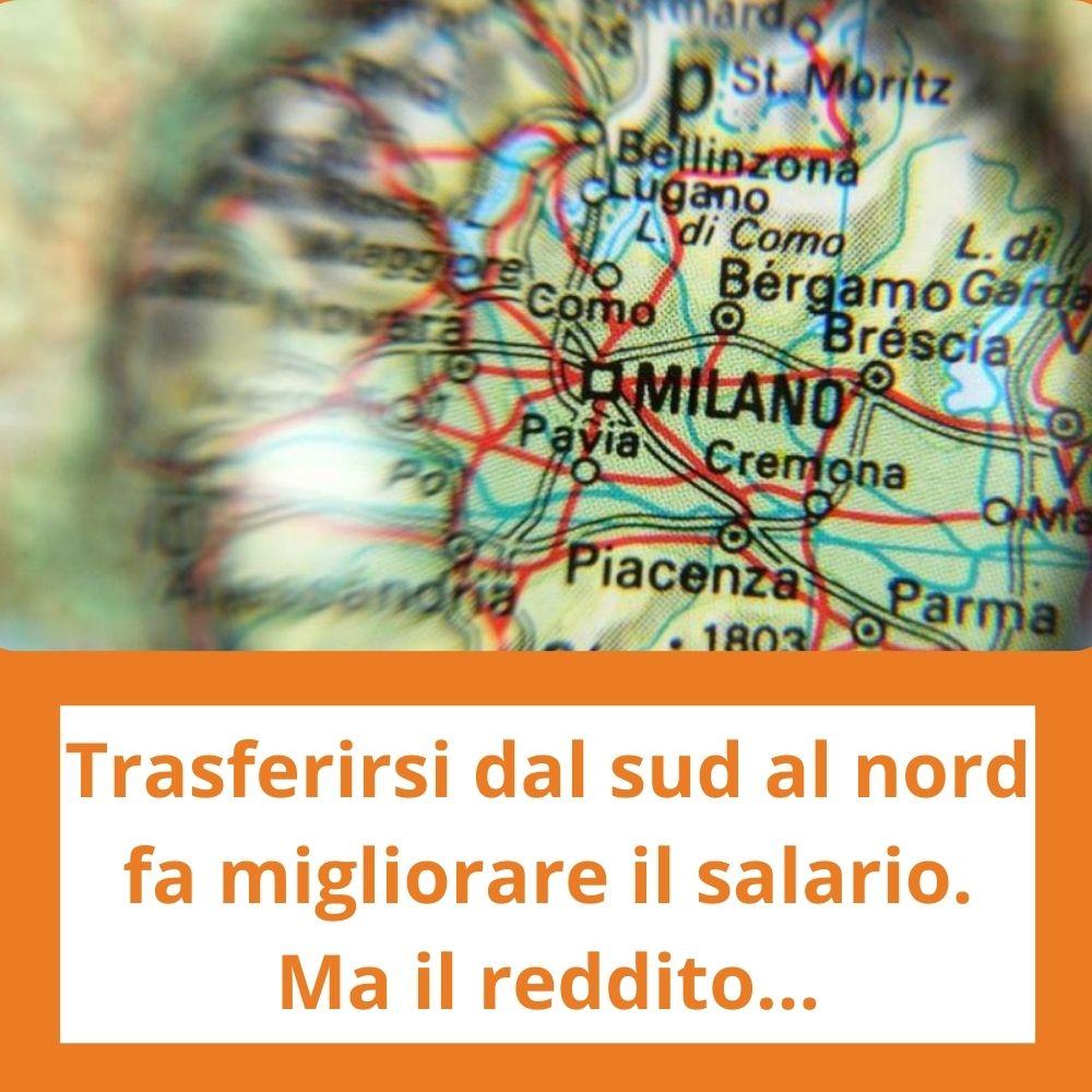 Immagine con link ad articoli su temi simili. Una carta geografica rimanda ad un articolo intitolato: Trasferirsi dal sud al nord fa migliorare il salario. Ma il reddito...