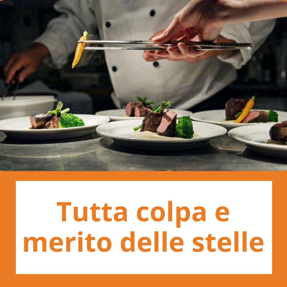 Immagine con link ad articoli su temi simili. L'immagine di alcuni piatti di un ristorante stellato rimanda all'articolo intitolato: Tutta colpa e merito delle stelle