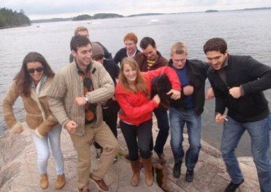 Group having fun on the shore