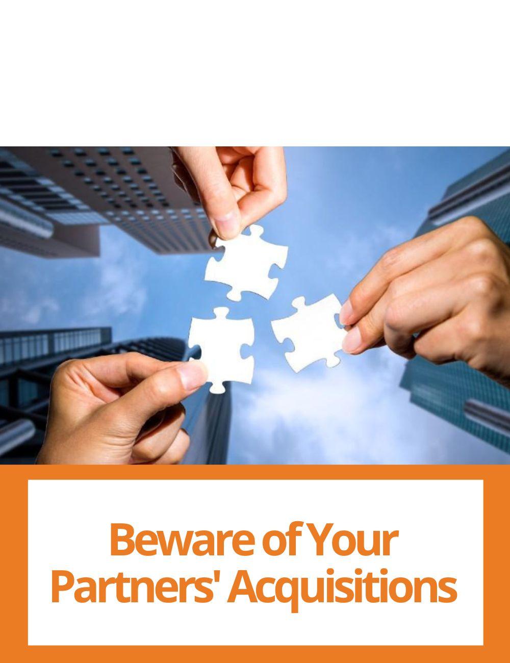 Link to related stories. Image: hands holding puzzle pieces. Story headline: Beware of Your Partners' Acquisitions