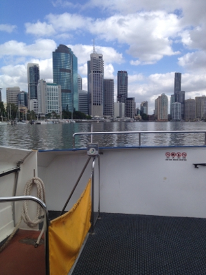 Skyline with boat in foreground