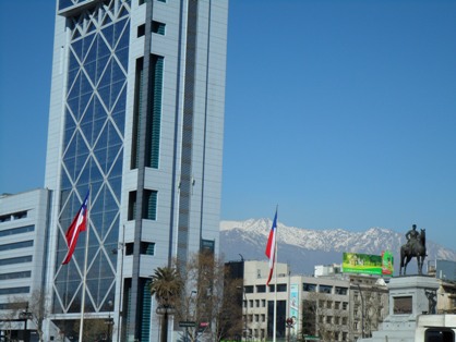 Skyscraper and mountains