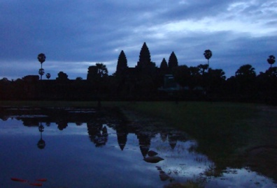 Night scene of temple and water