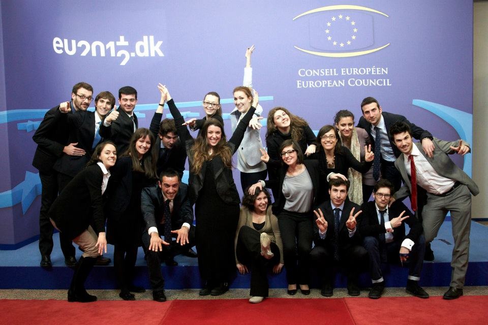 Group in front of European Council sign