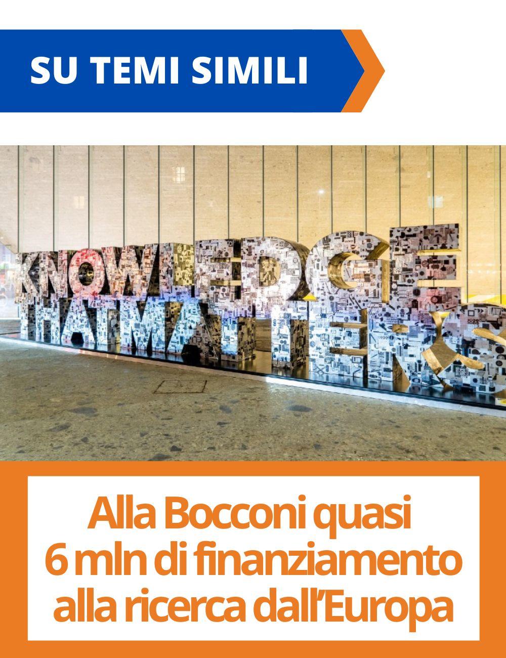 Immagine con link ad articoli su temi simili. L'immagine dello slogan Knowledge that Matters rimanda all'articolo intitolato: Alla Bocconi quasi 6 milioni di finanziamento alla ricerca dall'Europa