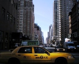 NYC taxi and skyscrapers