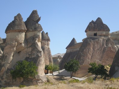 Desert landscape with rock huts