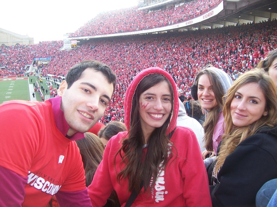 Students in football stadium