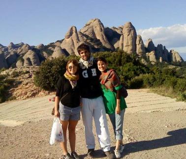 Students posing in rocky landscape