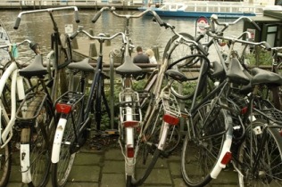 Bikes parked near the water