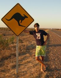 Alberto with kangaroo crossing sign