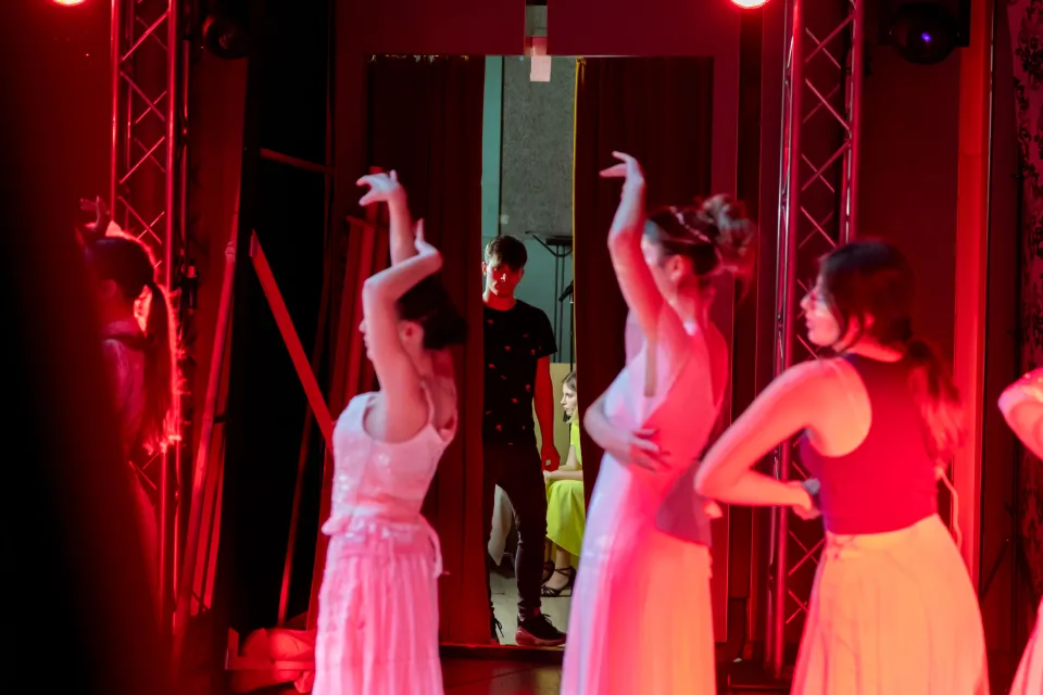 Students from the Bocconi Theater Group during rehearsals.