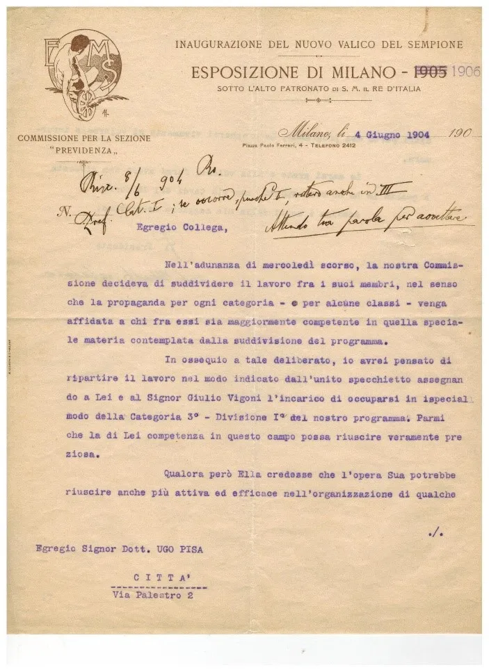 Appointment letter to Ugo Pisa