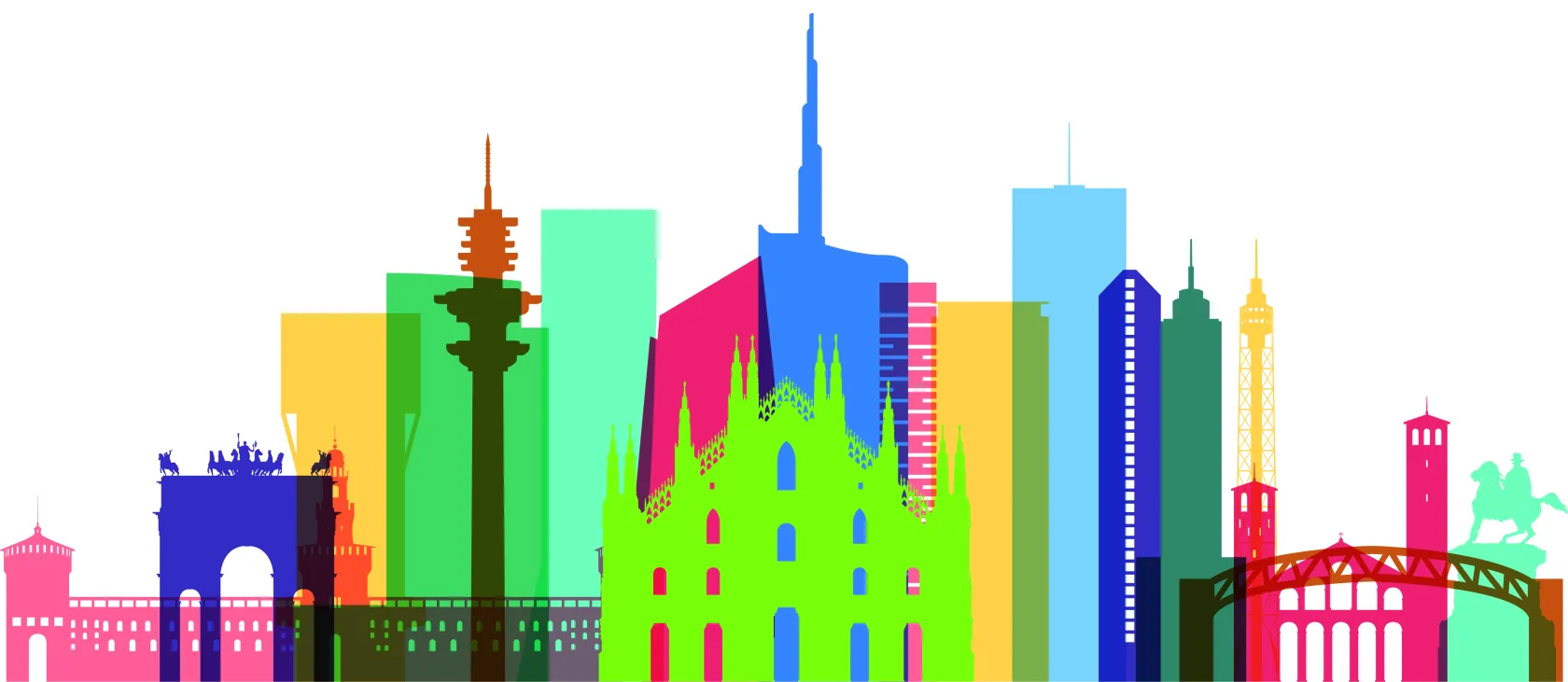 skyline of monuments representing the world
